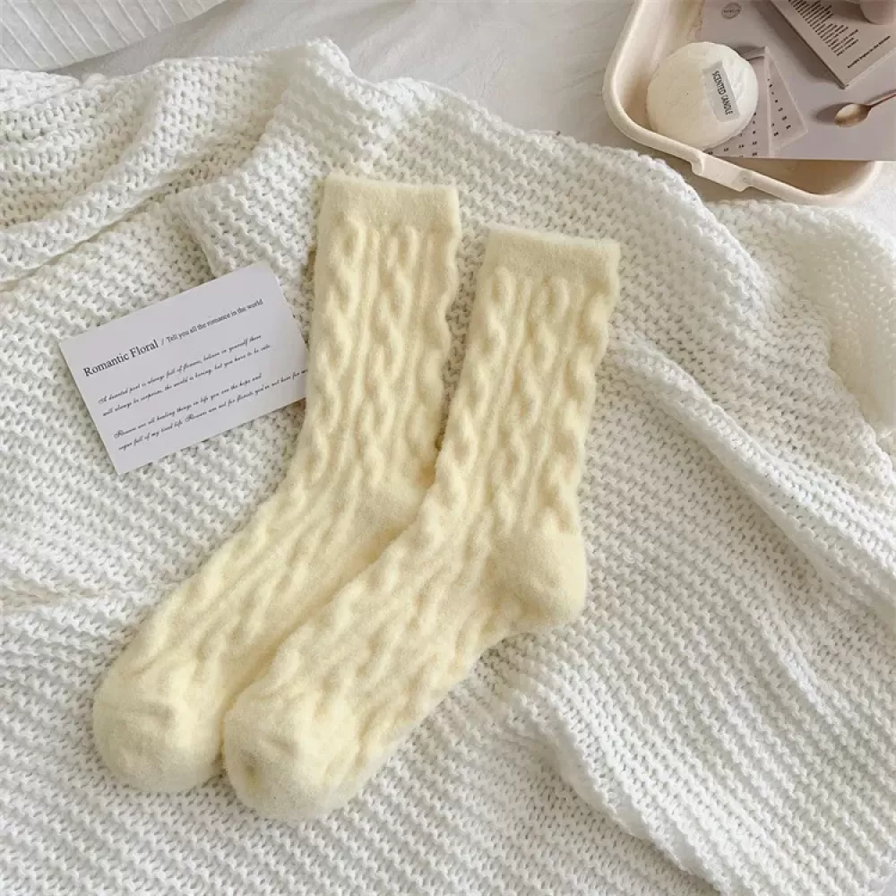 Arctic Velvet Yellow Twist Socks for Winter Warmth