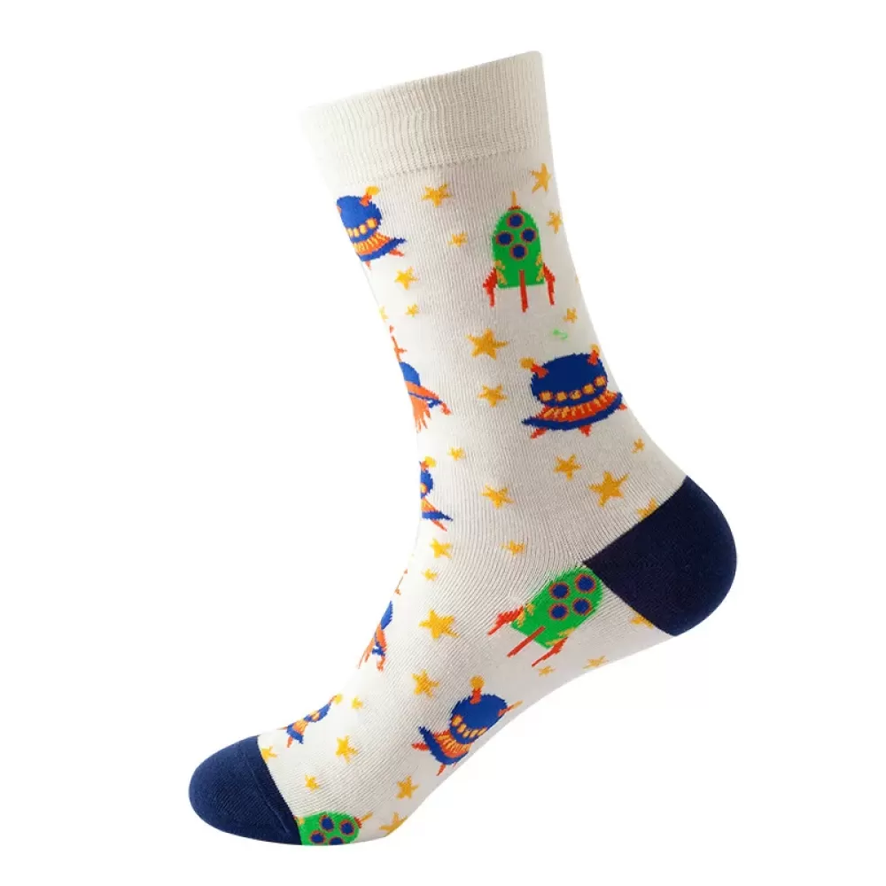 Astronaut Airplane Themed Cotton Socks – Fun Middle Tube Streetwear - Astronaut Socks style 18