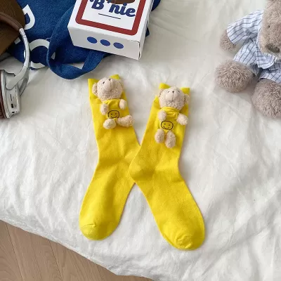 Bear 3D Doll Socks - Yellow