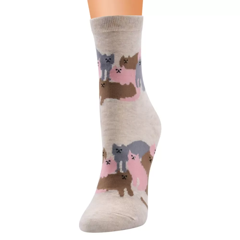 Beige Bliss: Cute Cartoon Cat Socks