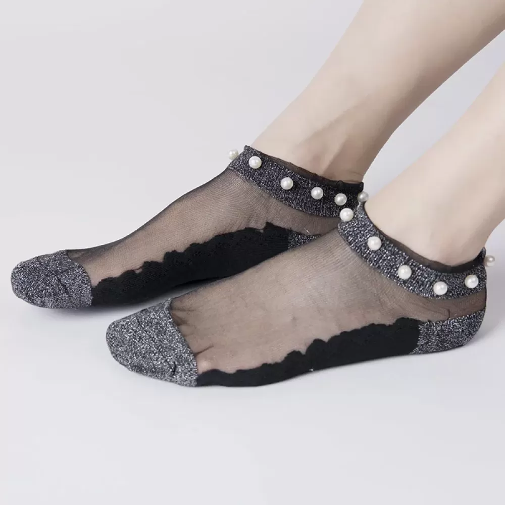 Charming Lace Ruffle Fishnet Ankle Socks – Sheer Elegance & Comfort - Sheer design 3