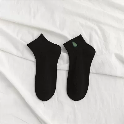 Chic Avocado Embroidery: Casual Short Socks - Black