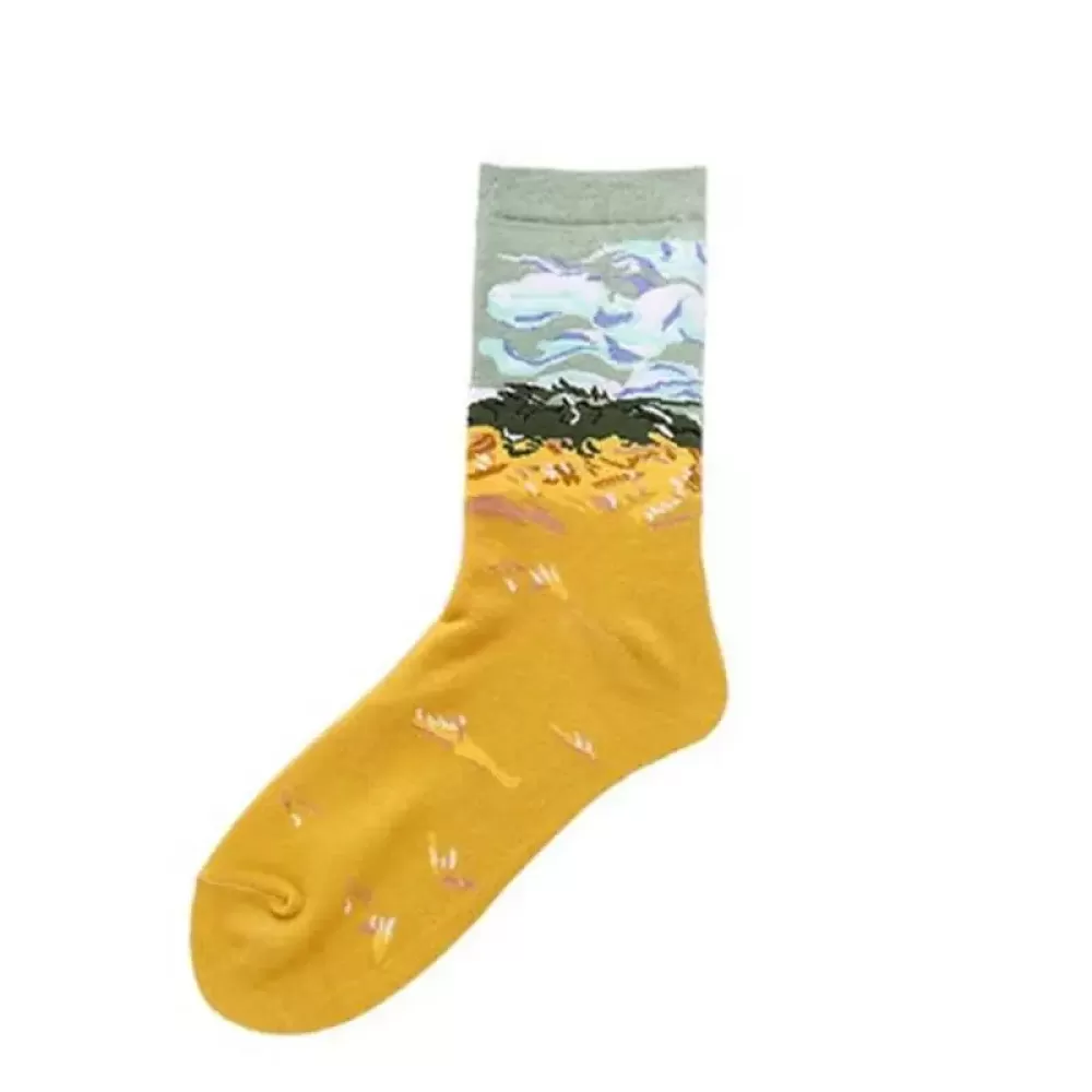 Cloudy Canvas: Artistic Socks - Yellow Clouds