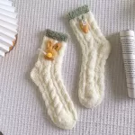 Cozy Cuteness: Women’s Japanese Coral Velvet Rabbit & Carrot Sleeping Socks - White