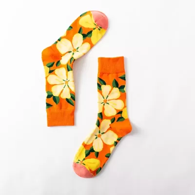 Desert Bloom: Whimsical Cactus Cartoon Socks - Orange yellow flowers