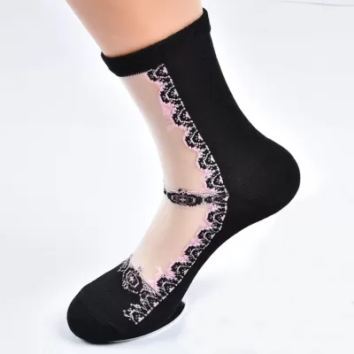 Fishnet Lace Ruffle Ankle Socks – Sheer Silk Elegance - Kawaii design 10