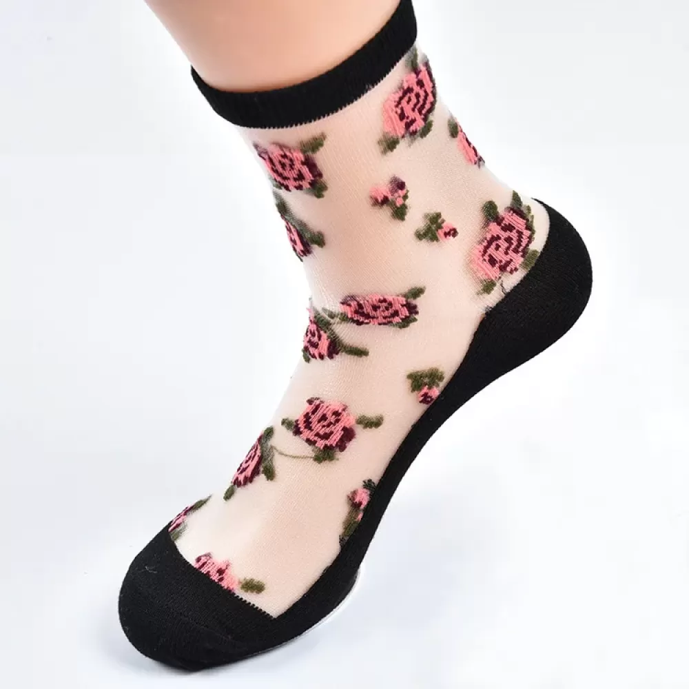 Fishnet Lace Ruffle Ankle Socks – Sheer Silk Elegance - Kawaii design 7