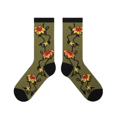 Flower Heart Long Cotton Socks – Fun & Quirky, Perfect for Women - Dark Green