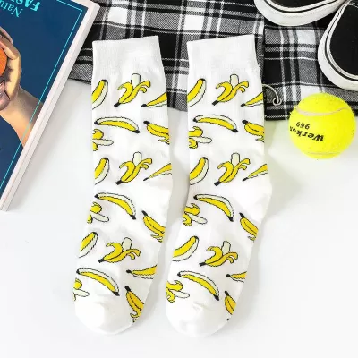 Fruity Fun: Banana Print Crew Socks for Everyone - Banana design 1