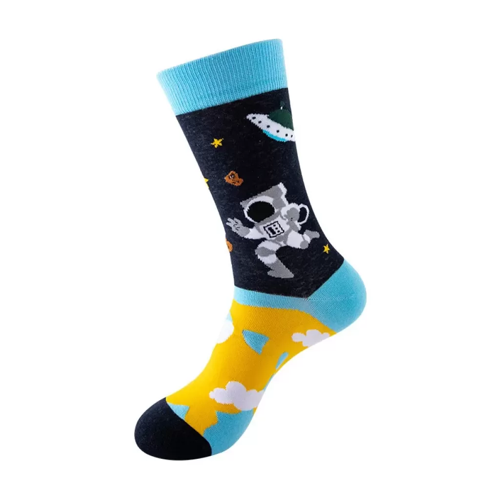 Harajuku Cartoon Astronaut Socks - Light Blue