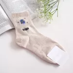 Harajuku-Inspired Astronaut Celestial Cotton Socks - Beige