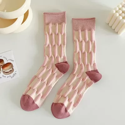 Harajuku-Inspired Women’s Cotton Casual Socks – Soft & Breathable for Autumn/Winter - Pink