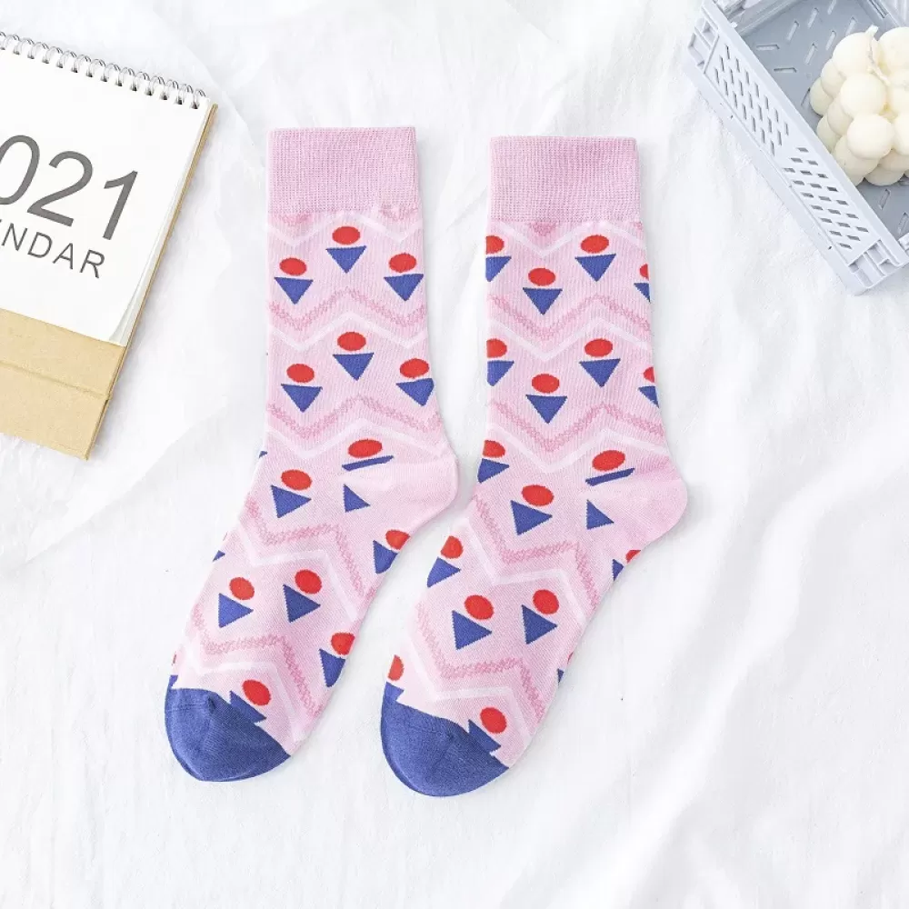 Harajuku Oil Painting Cotton Socks – Colorful Geometric & Graffiti Style - Geometric colorful design 6