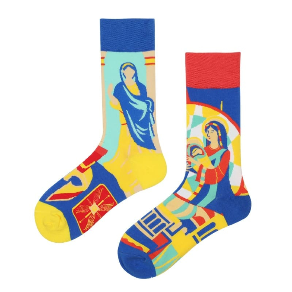 Heavenly Serene Blue Christian Tapestry Socks