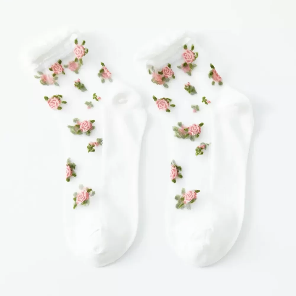 Japanese Glass Silk Middle Tube Socks – Ultra-Thin Retro Fairy Style for - White