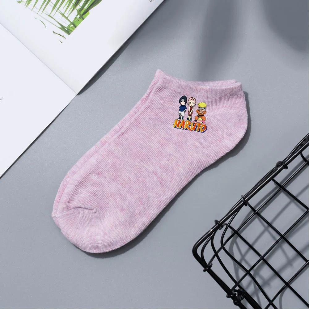 Konoha Crew: Naruto Cartoon Short Boat Socks - Pink Naruto design 1