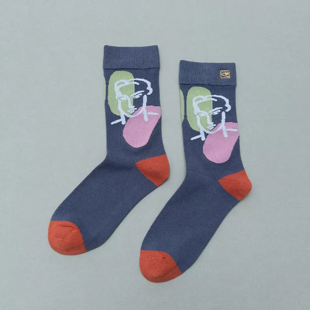 Korean Cute Cat Face Socks - Pink & Blue