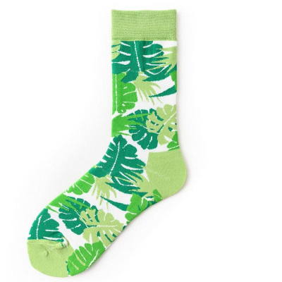 Olive Greenery Leaves Patterned Crew Socks