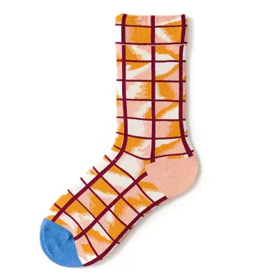 Orange White Grid Cozy Combed Cotton Socks