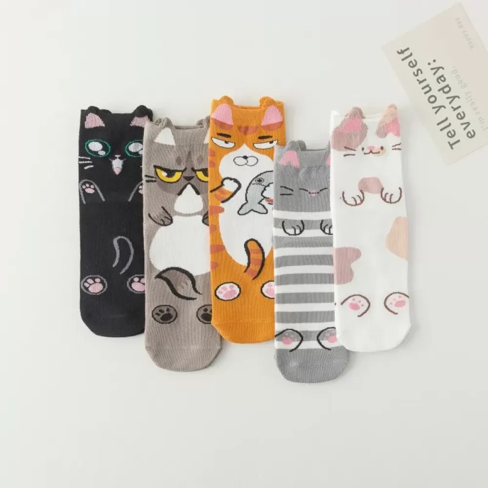 Purr-fect Style: Korean Cartoon Cat Socks - Multi cats