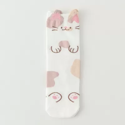 Purr-fect Style: Korean Cartoon Cat Socks - White multibeige