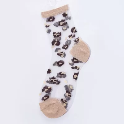 Sexy Lace Mesh Fishnet Ankle Socks – Transparent Leopard Print, Stretchy - Leoprd kawaii design 2