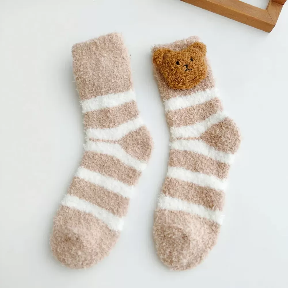 Snuggle Bear: Women’s Cute Coral Fleece Bear Socks for Winter Warmth - Bear cool design 4