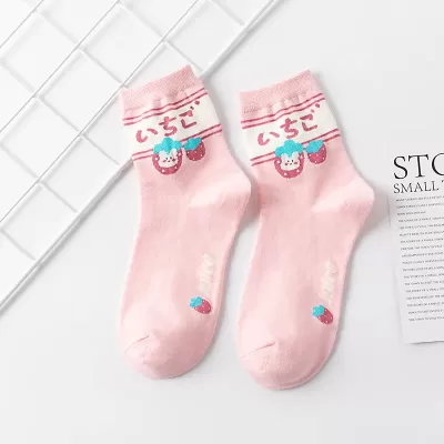 Spring-Summer Strawberry & Bear Socks – Cute, Kawaii Harajuku Style - Pink