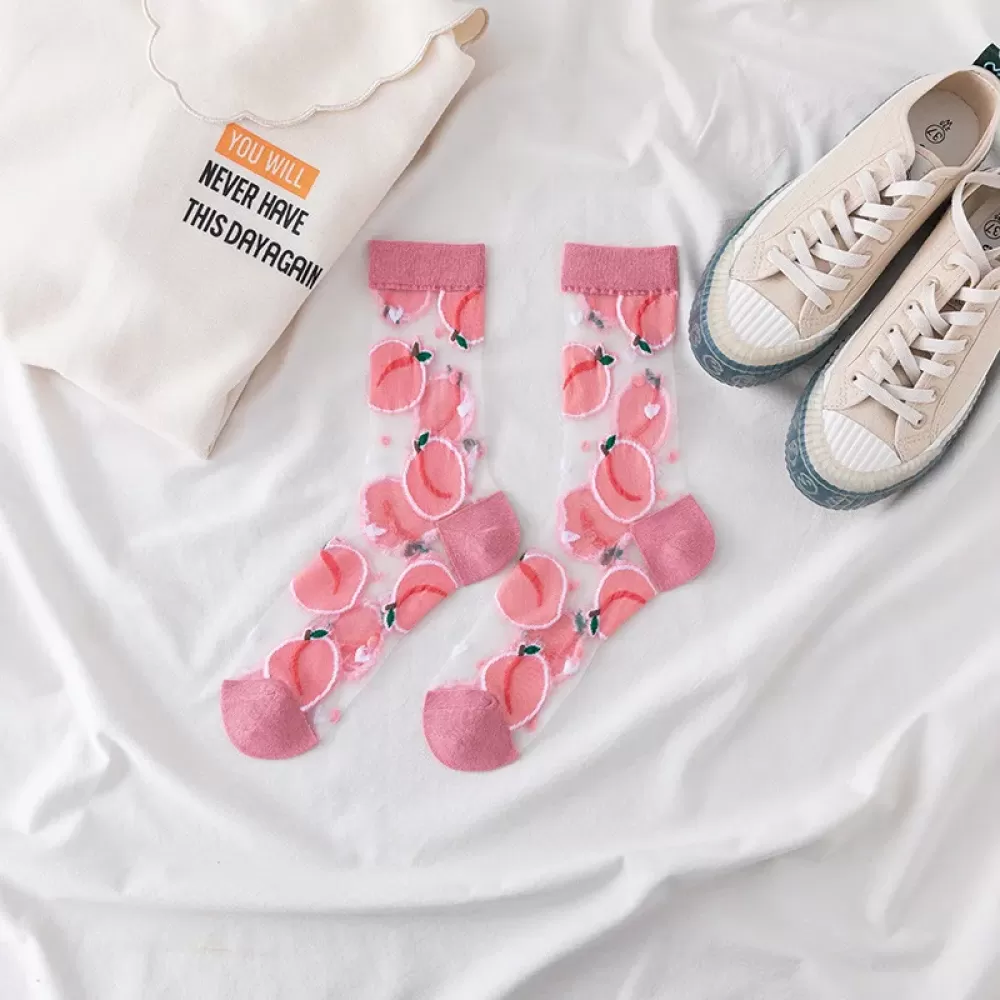 Summer Crystal Silk Tulle Socks – Retro Mesh with Floral & Animal Designs - Cool sheer design 18