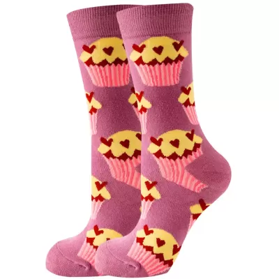 Sweetheart Cupcake Cozy Crew Socks in Pink & Red