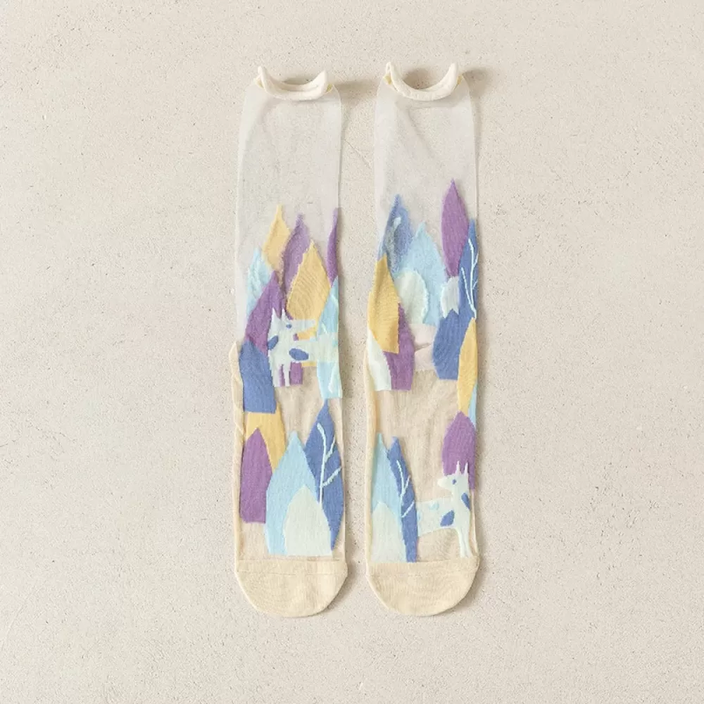 Ultra-Thin Crystal Silk Socks – Harajuku Floral Retro, Summer Chic - Sheer kawaii design 8