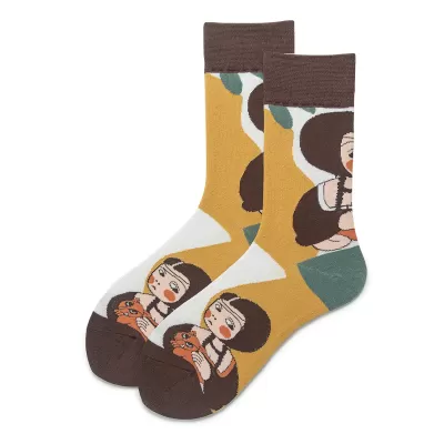 Artistic Literary Tide Socks – Abstract Face Design, Unisex Fashion - Yellow