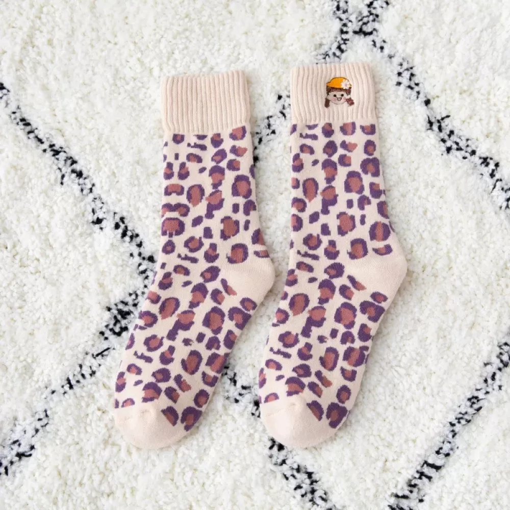 Autumn Winter Purple Embroidery Wool Socks – Thick and Warm Designer Style - Kawaii design 1