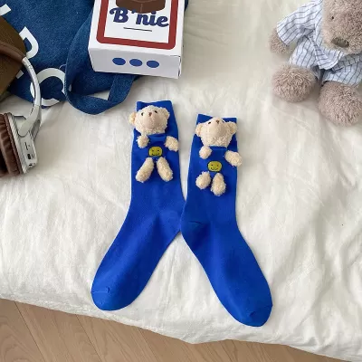 Bear 3D Doll Socks - Blue