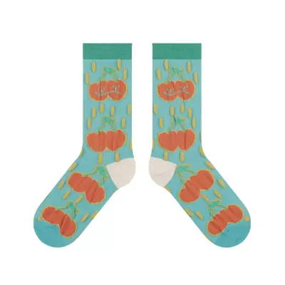 Charming Floral Cotton Socks with Unique Texture – Fashionable Illustration Design - Blue
