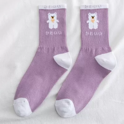 Charming Purple Bear Cotton Socks – Fashionable, Comfy & Cute - Purple design 2
