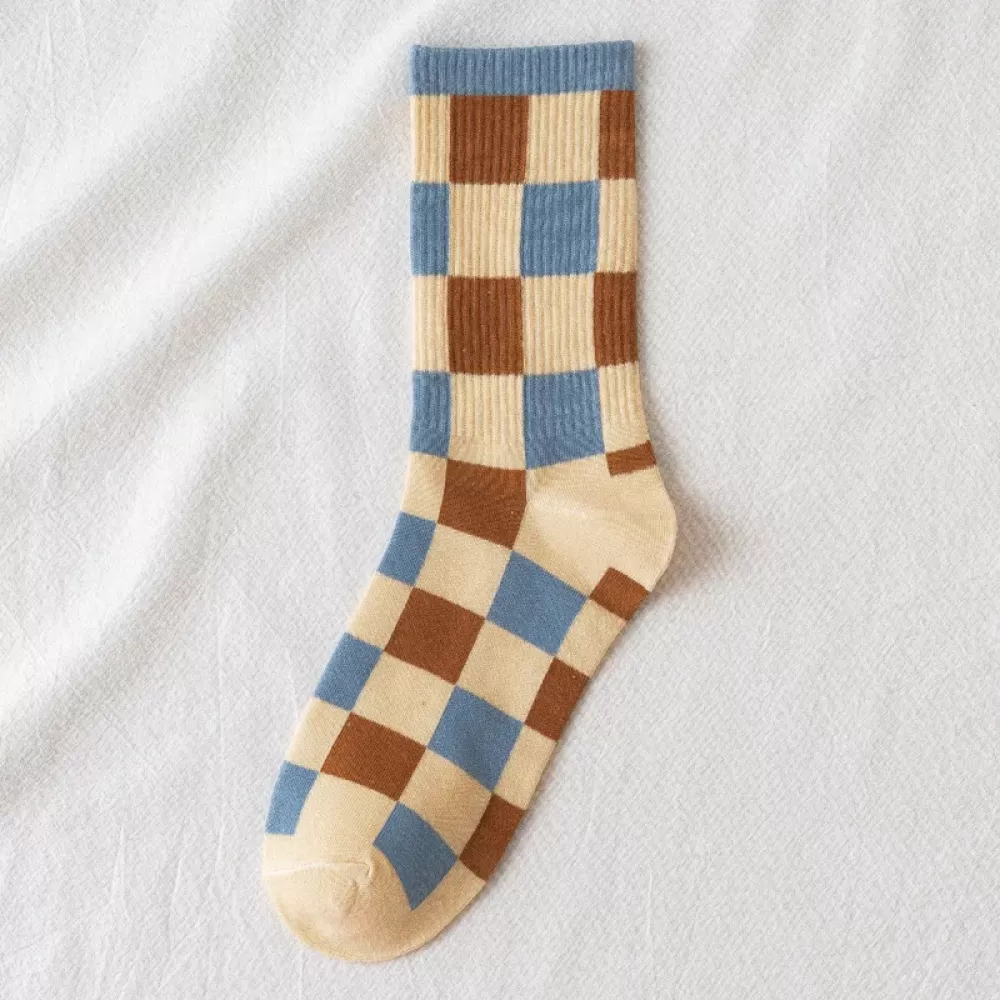 Chocolate Blue Lattice Stripe Harajuku Socks