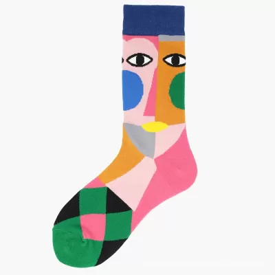 Comfy Cotton Face Socks - Multicolored Rainbow Socks