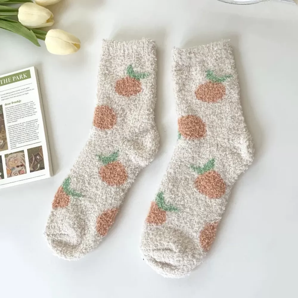 Cozy Coral Fleece Japanese Kawaii Socks – Perfect for Autumn/Winter Warmth - Orange