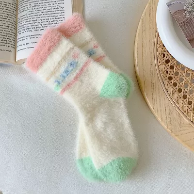 Cozy Velvet Plush Thickened Sleep Floor Socks – Autumn & Winter Candy-Colored Comfort - Fuzzy floral design 2