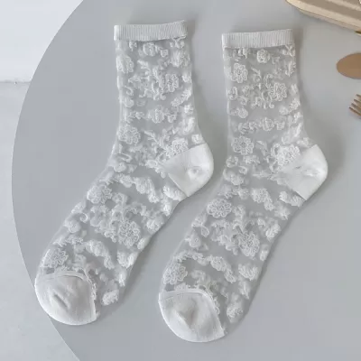 Harajuku Striped Crystal Glass Silk Socks – Ultrathin Transparency for Summer - Kawaii sheer design 1