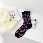 Japanese Style Sweet Crystal Glass Silk Socks – Ultra-Thin & Heart Print for Summer - Purple