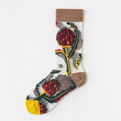 Japanese Summer Glass Silk Socks – Thin Cartoon Flower Tube Fashion - Kawaii design 8