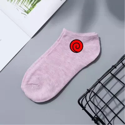 Konoha Crew: Naruto Cartoon Short Boat Socks - Pink Naruto design 2