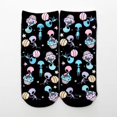 Korean Fashion Kawaii 3D Animal & Alien Short Socks - Black