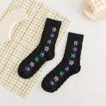 Korean Plaid Jacquard Medium Socks, Second Design - Black