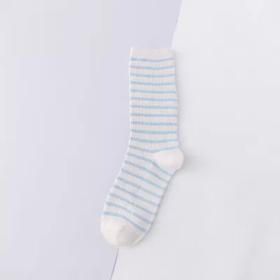 Korean Style Striped Middle Tube Socks – Casual Cotton Comfort for Women - Light Blue