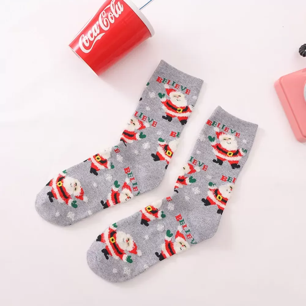 Merry Christmas Cartoon Socks - Gray SantaSock