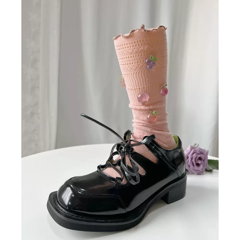 Millennial Korean Girl Lace Fishnet Calf Socks – Niche Design JK Candy-Colored Fruit Party - Rose