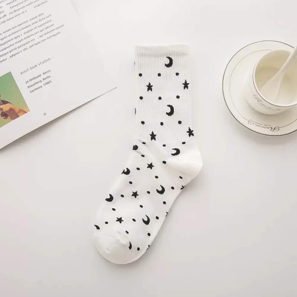 Mystical Elegance: Butterfly, Moon Star Patterned Socks - Cozy design 13